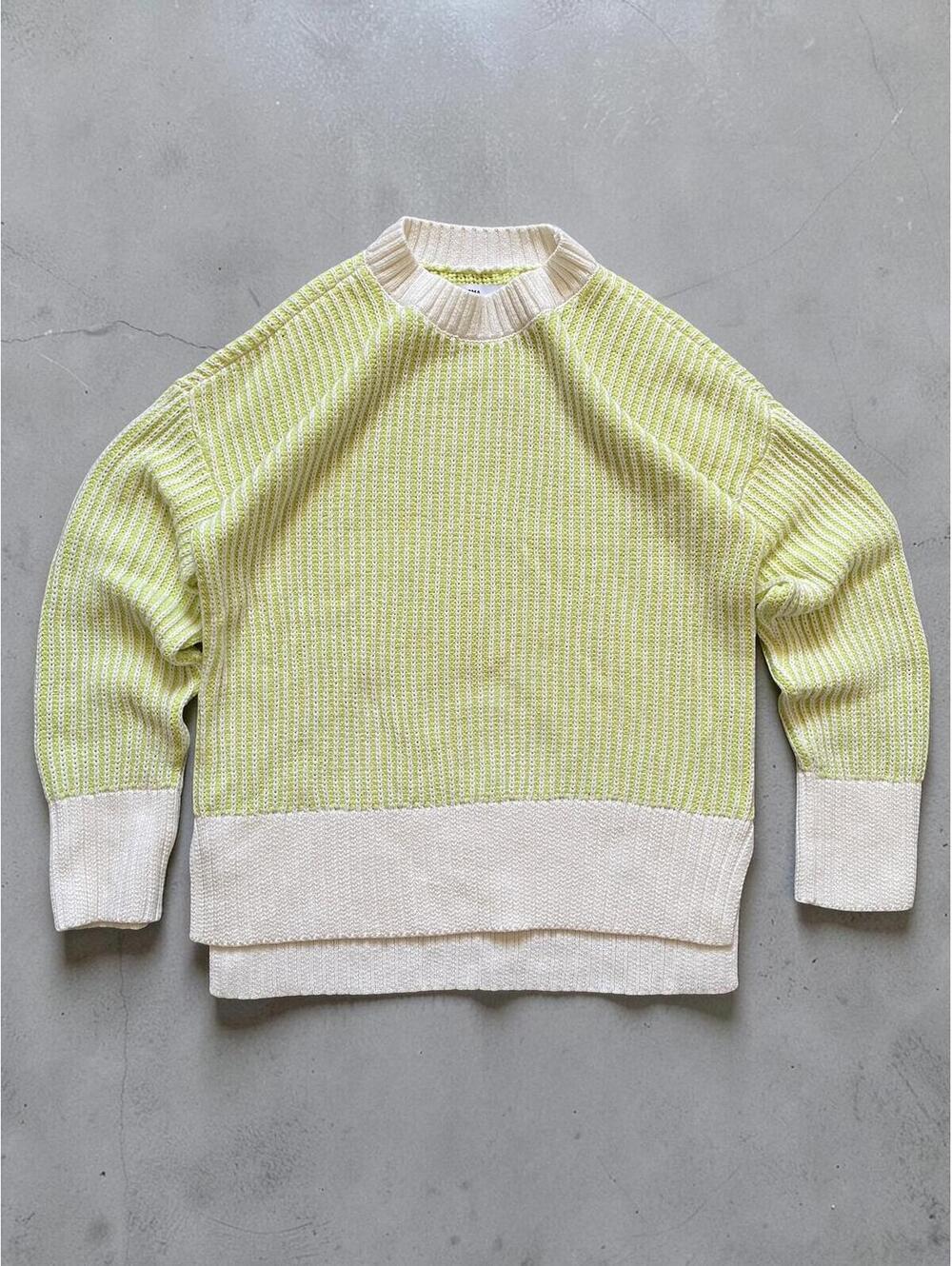 Sonoma Women’s Sweater XS Oversized Mock Neck Green White Cotton Knit Pullover - Picture 1 of 8
